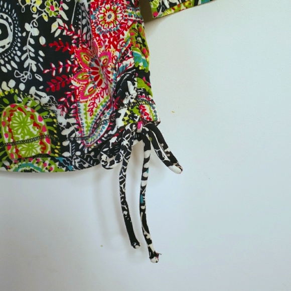 new CARIBBEAN JOE top Paisley Stretch PETITE LARGE 12 14 Tropical Navy Blue - Picture 6 of 8